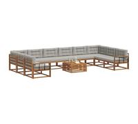 vidaXL Set di divani da esterno 11 pcs Grigio Naturale e Chiaro, Set divano giardino in legno acacia, moderno ed accogliente per patio, cortile e piscina