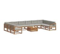 vidaXL Set di divani da esterno 11 pcs Grigio Naturale e Chiaro, Set divano giardino in legno acacia, moderno ed accogliente per patio, cortile e piscina