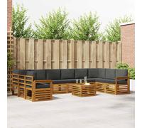 vidaXL Set divano sezionale con cuscino 11 pcs Naturale e Antracite, Divano da giardino, set sezionale moderno, comodo per esterni, arredo patio resistente, relax in terrazza