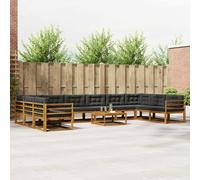 vidaXL Set di divani da esterno 11 pcs Naturale e Antracite, Set Divani da Giardino, Lounger da Esterno Moderno in Legno di Acacia, Divano Sezionale Durevole e Confortevole per Patio