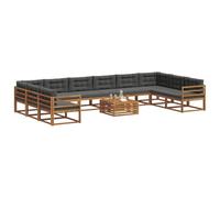 vidaXL Set di divani da esterno 11 pcs Naturale e Antracite, Set Divani da Giardino, Lounger da Esterno Moderno in Legno di Acacia, Divano Sezionale Durevole e Confortevole per Patio