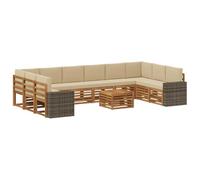 vidaXL Set di divani da esterno 11 pcs Naturale e Beige Poliestere, Divano da Giardino, Arredo Esterno Moderno, Mobili Resistente, Set Relax per Patio e Terrazza