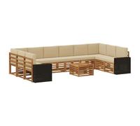 vidaXL Set di divani da esterno 11 pcs Naturale e Beige Poliestere, Divano da Giardino, Arredo Esterno Moderno, Mobili Resistente, Set Relax per Patio e Terrazza