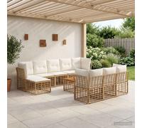 vidaXL Set di divani da esterno 11 pcs Naturale e Bianco Crema, Divano da esterno, moderno, resistente alle intemperie, con piedi regolabili, design modulare, arredo giardino