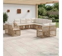 vidaXL Set di divani da esterno 11 pcs Naturale e Bianco Crema, Set di divani per giardino e terrazza, arredo rustico, divano lounge resistente agli agenti atmosferici