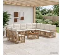 vidaXL Set di divani da esterno 11 pcs Naturale e Bianco Crema, Divano modulare moderno, resistente alle intemperie, con piedi regolabili, arredo da giardino