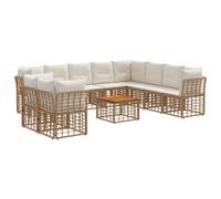 vidaXL Set di divani da esterno 11 pcs Naturale e Bianco Crema