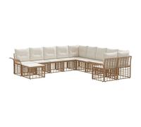 vidaXL Set di divani da esterno 11 pcs Naturale e Bianco Crema, Divano da giardino e terrazzo, resistente agli agenti atmosferici, set modulare per rilassarsi all'aperto
