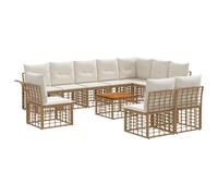 vidaXL Set di divani da esterno 11 pcs Naturale e Bianco Crema, Divano esterno alla moda, resistente alle intemperie, con cuscini regolabili e rattan, per il tuo giardino