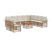 vidaXL Set di divani da esterno 11 pcs Naturale e Bianco Crema, Divano modulare moderno, resistente alle intemperie, con piedi regolabili, arredo da giardino