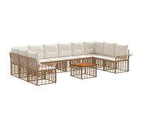 vidaXL Set di divani da esterno 11 pcs Naturale e Bianco Crema, Set divano da esterno, resistente agli agenti atmosferici, design modulare, piedi regolabili, arredo giardino versatile