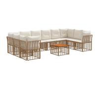vidaXL Set di divani da esterno 11 pcs Naturale e Bianco Crema, Set Divano Sezionale da Esterno, Design Modulare, Rattan Resistente alle Intemperie, Posti Comodi per Giardino, Patio