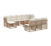 vidaXL Set di divani da esterno 11 pcs Naturale e Bianco Crema, Sofa da giardino in rattan, design modulare e moderno, resistente alle intemperie, piedini regolabili