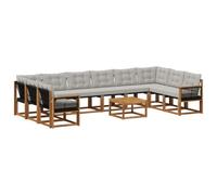 vidaXL Set di divani da esterno 11 pcs Naturale e Grigio chiaro, Sofa da giardino, set modulare moderno, arredo per terrazza, relax e comfort estivo