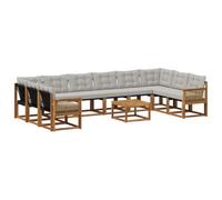 vidaXL Set di divani da esterno 11 pcs Naturale e Grigio Chiaro, Sofa da giardino, set modulare moderno, arredo per terrazza, relax e comfort estivo