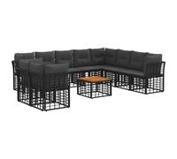 vidaXL Set di divani da esterno 11 pcs Nero e Grigio scuro Poliestere