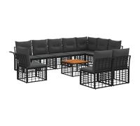vidaXL Set di divani da esterno 11 pcs Nero e Grigio scuro Poliestere, Divano esterno alla moda, resistente alle intemperie, con cuscini regolabili e rattan, per il tuo giardino
