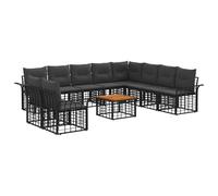 vidaXL Set di divani da esterno 11 pcs Nero e Grigio scuro Poliestere, Divano modulare moderno, resistente alle intemperie, con piedi regolabili, arredo da giardino