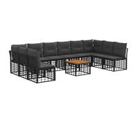 vidaXL Set di divani da esterno 11 pcs Nero e Grigio scuro Poliestere, Set da Giardino, Design Modulare, Piedini Regolabili, Divano Resistente alle Intemperie, Mobili in Rattan Sintetico