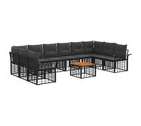 vidaXL Set di divani da esterno 11 pz Nero e Grigio scuro Poliestere