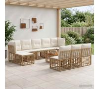 vidaXL Set di divani da esterno 11 pcs Naturale e Bianco Crema, Sofa da giardino in rattan, design modulare e moderno, resistente alle intemperie, piedini regolabili