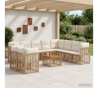 vidaXL Set di divani da esterno 11 pz Naturale e Bianco Crema