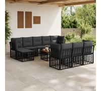 vidaXL Set di divani da esterno 11 pcs Nero e Grigio scuro Poliestere, Divano da esterno, moderno, resistente alle intemperie, con piedi regolabili, design modulare, arredo giardino