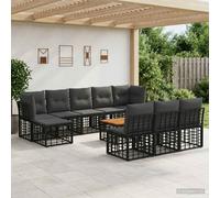 vidaXL Set di divani da esterno 11 pcs Nero e Grigio scuro Poliestere, Sofa da giardino in rattan, design modulare e moderno, resistente alle intemperie, piedini regolabili