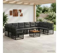 vidaXL Set di divani da esterno 11 pcs Nero e Grigio scuro Poliestere, Set divano da esterno, resistente agli agenti atmosferici, design modulare, piedi regolabili, arredo giardino versatile