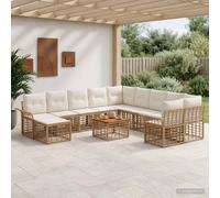 vidaXL Set di divani da esterno 12 pcs Naturale e Bianco Crema, Divano da esterno moderno, resistente alle intemperie, comodo lounge da giardino, piedi regolabili, design modulare