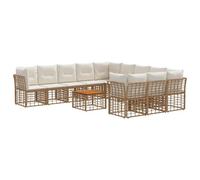 vidaXL Set di divani da esterno 12 pcs Naturale e Bianco Crema, Divano da esterno modulare, resistente alle intemperie, con piedini regolabili, arredo giardino in rattan