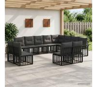 vidaXL Set di divani da esterno 12 pcs Nero e Grigio scuro Poliestere, Divano Sezionale Rustico per Giardino e Terrazza, Resistente alle Intemperie, Set Lounge all'Aperto