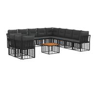 vidaXL Set di divani da esterno 12 pcs Nero e Grigio scuro Poliestere, Divano da esterno, design modulare, resistente al tempo, piedini regolabili, per patio e giardino