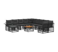 vidaXL Set di divani da esterno 12 pcs Nero e Grigio scuro Poliestere, Divano da esterno moderno, resistente alle intemperie, comodo lounge da giardino, piedi regolabili, design modulare