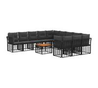 vidaXL Set di divani da esterno 12 pcs Nero e Grigio scuro Poliestere, Divano da esterno modulare, resistente alle intemperie, con piedini regolabili, arredo giardino in rattan