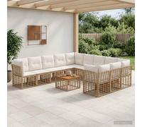 vidaXL Set di divani da esterno 12 pz Naturale e Bianco Crema