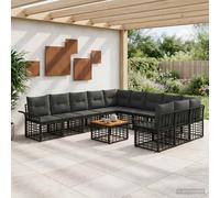 vidaXL Set di divani da esterno 12 pz Nero e Grigio scuro Poliestere