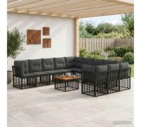 vidaXL Set di divani da esterno 12 pcs Nero e Grigio scuro Poliestere, Divano da esterno modulare, resistente alle intemperie, con piedini regolabili, arredo giardino in rattan