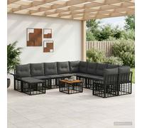 vidaXL Set di divani da esterno 12 pcs Nero e Grigio scuro Poliestere, Divano da esterno moderno, resistente alle intemperie, comodo lounge da giardino, piedi regolabili, design modulare