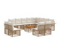 vidaXL Set di divani da esterno 13 pcs Naturale e Bianco Crema, Divano modulare outdoor moderno, resistente agli agenti atmosferici, con piedini regolabili, mobili da giardino