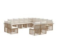 vidaXL Set di divani da esterno 13 pcs Naturale e Bianco Crema, Divano da esterno moderno, resistente agli agenti atmosferici, cuscini comodi, design rustico, piedini regolabili