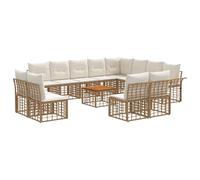 vidaXL Set di divani da esterno 13 pcs Naturale e Bianco Crema, Divano modulare outdoor moderno, resistente agli agenti atmosferici, con piedini regolabili, mobili da giardino