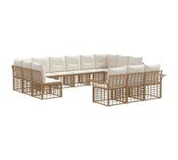 vidaXL Set di divani da esterno 13 pcs Naturale e Bianco Crema, Set divano da esterno, elegante e confortevole, modulo resistente al tempo, perfetto per il giardino