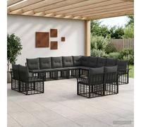 vidaXL Set di divani da esterno 13 pcs Nero e Grigio scuro Poliestere