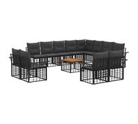 vidaXL Set di divani da esterno 13 pcs Nero e Grigio scuro Poliestere, Set di mobili da esterno modulare, divano angolare, seduta resistente, piedi regolabili, design confortevole