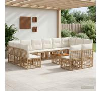 vidaXL Set di divani da esterno 13 pcs Naturale e Bianco Crema, Divano da esterno moderno, resistente agli agenti atmosferici, con design modulare, piedi regolabili per il relax in patio