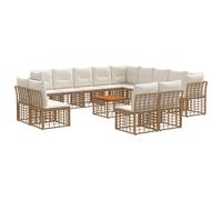 vidaXL Set di divani da esterno 14 pcs Naturale e Bianco Crema