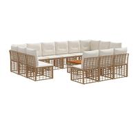 vidaXL Set di divani da esterno 14 pcs Naturale e Bianco Crema, Divano moderno, resistente agli agenti atmosferici, modulare, cuscinetti regolabili, arredo da giardino, relax all'aperto