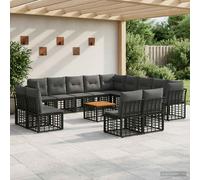 vidaXL Set di divani da esterno 14 pcs Nero e Grigio scuro Poliestere