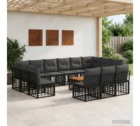 vidaXL Set di divani da esterno 14 pcs Nero e Grigio scuro Poliestere, Divano moderno, resistente agli agenti atmosferici, modulare, cuscinetti regolabili, arredo da giardino, relax all'aperto
